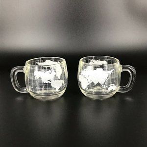 Vintage Pair of Nestle Nescafe 1970’s Clear Glass Globe World Coffee/Tea Mug/Cup